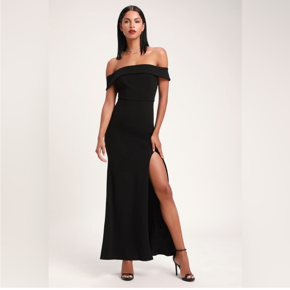 Lulus Aveline Black Off-the-Shoulder Maxi Dress